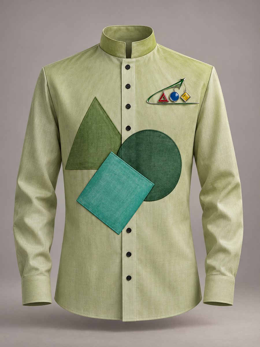 Render concept camicia verde YOUR WAY con geometrie e spilla